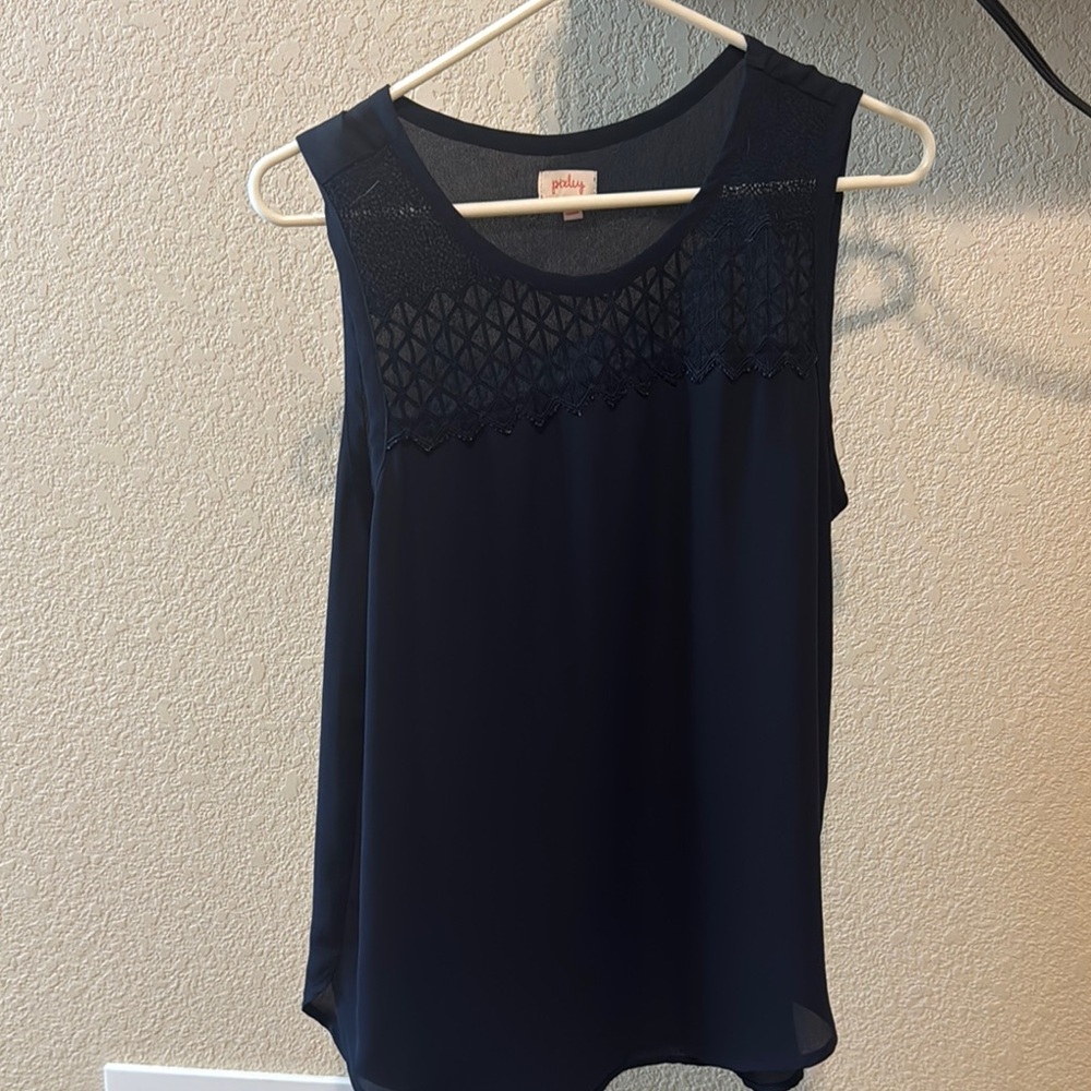 Pixley Black Sleeveless Tank Top with Embellished Neckline